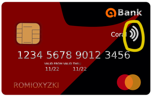 Símbolo de pago por contacto en una tarjeta de crédito (funciona para pagar el metro y los buses de Nueva York con el sistema OMNY)